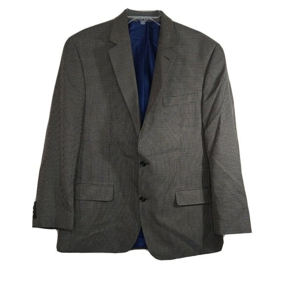 Bill Blass Essentials Blazer Sport Coat 2 Button Men Size 44R Grey Blue Print - Picture 1 of 9